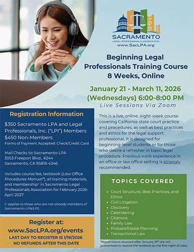 Beginning Legal Professionals Training Online Course Commencing February 10, 2025